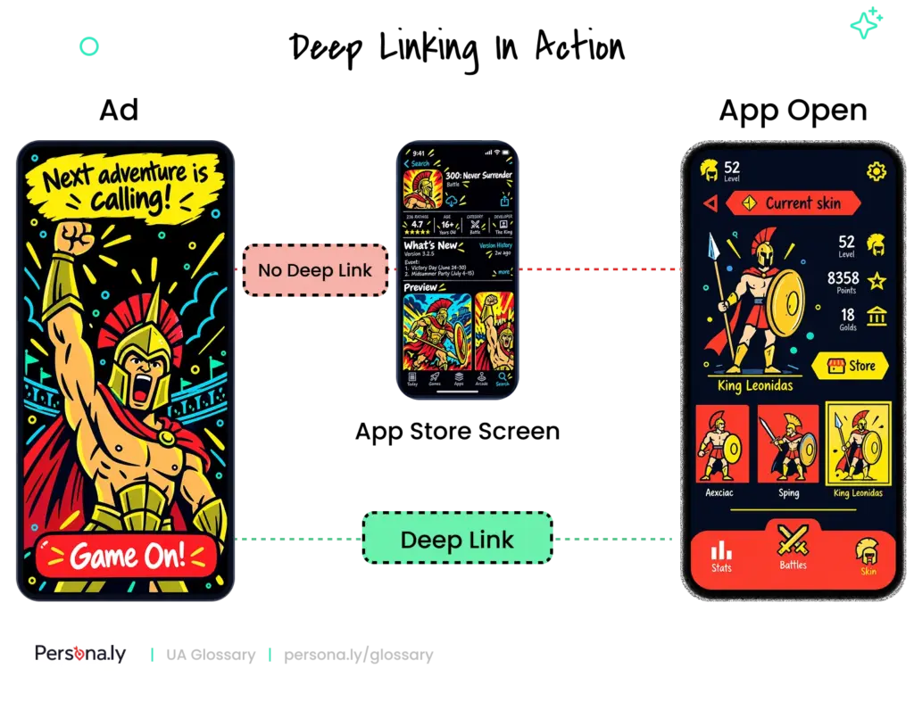 Deep linking retargeting journey: without a deep link vs straight to the in-app screen